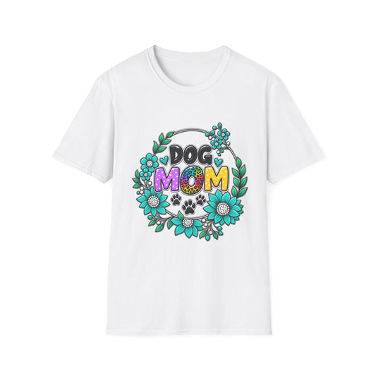 Dog Mom T-Shirt — Colorful Floral Paw Print Tee for Pet Lovers