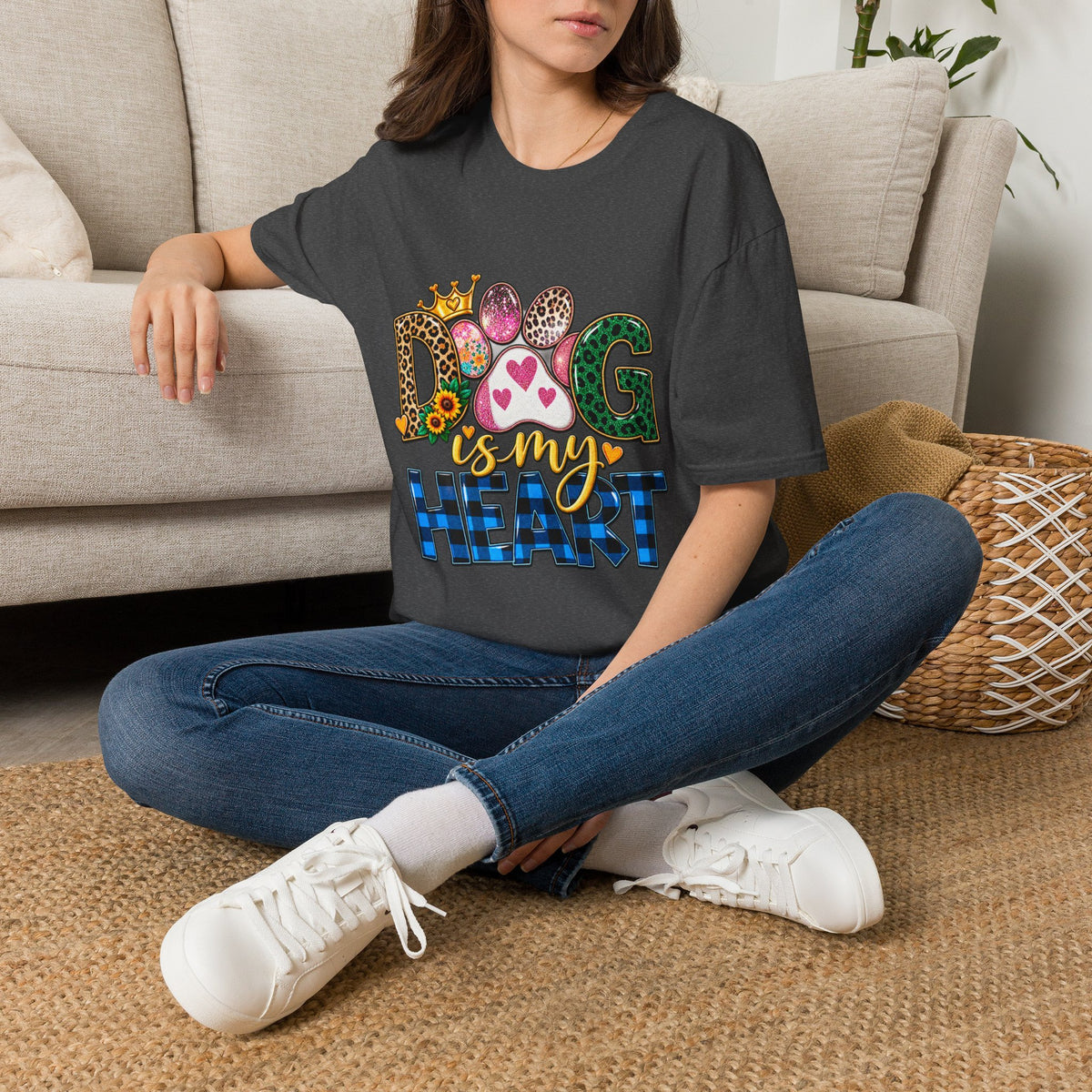 Dog Is My Heart T-Shirt — Colorful Paw Print