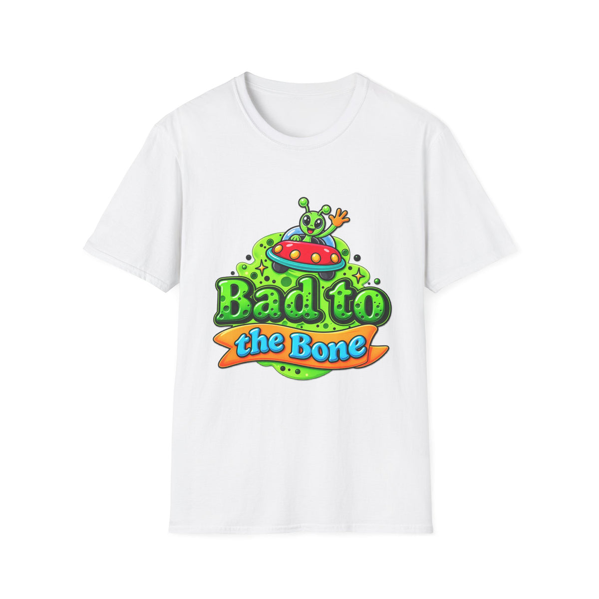 Bad to the Bone Alien T-Shirt — Cute UFO Cartoon Tee