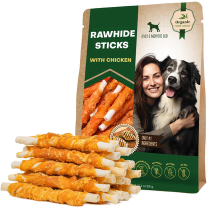 Chicken-Wrapped Rawhide Dog Chew Sticks