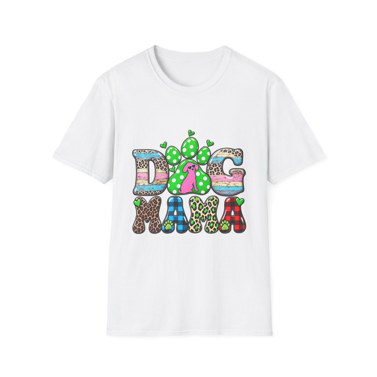 Dog Mama Tee — Colorful Paw & Cactus Graphic T-Shirt