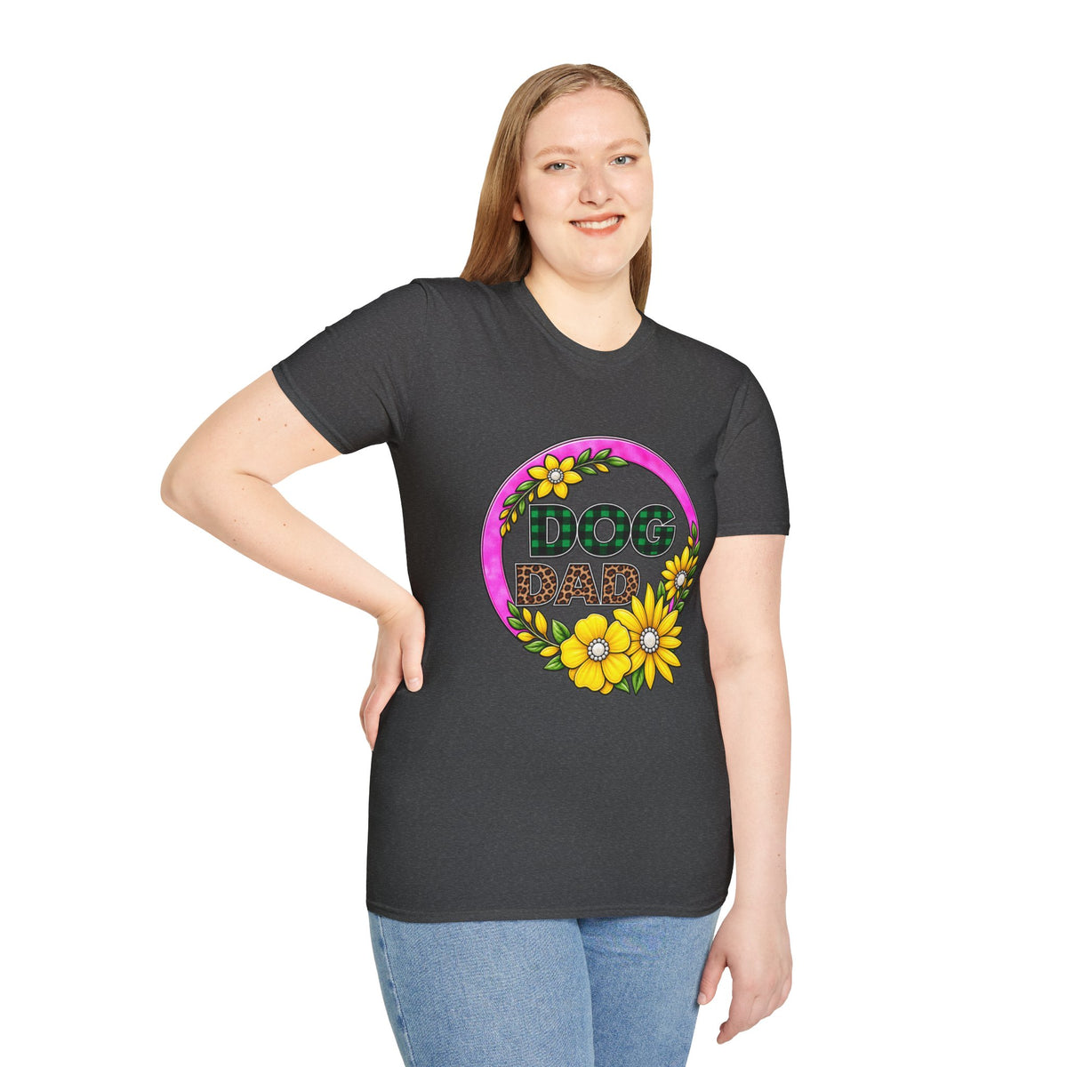 Dog Dad T‑Shirt — Floral Plaid Pet Lover Tee