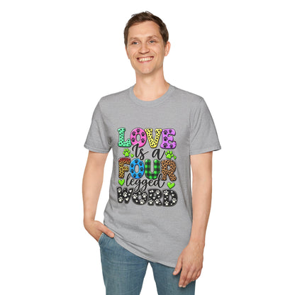 Love Is a Four-Legged Word T-Shirt — Colorful Paw Print Pet Lover Tee