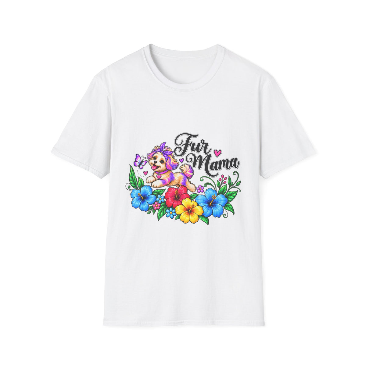 "Fur Mama" Colorful Puppy Floral Graphic Tee