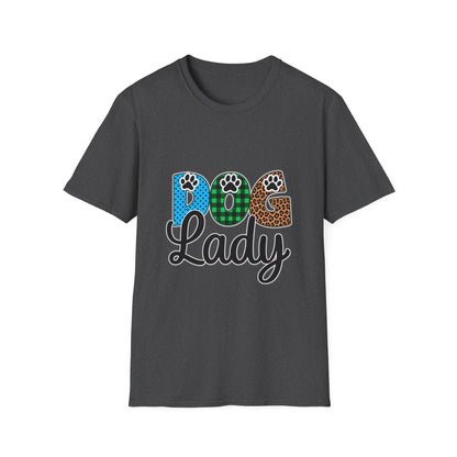 Dog Lady T‑Shirt — Colorful Paw Print DOG Graphic Tee for Pet Lovers