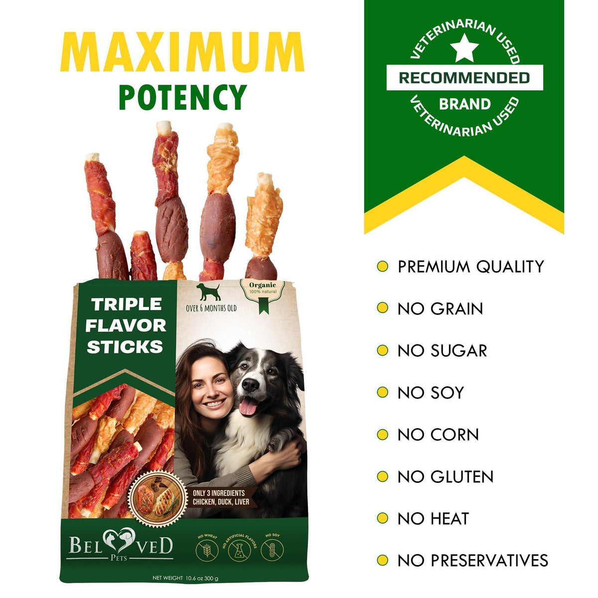 Triple Flavor Duck Chicken Dog Rawhide Chews