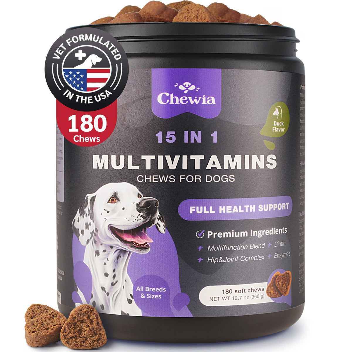 Dog Vitamins 15-in-1 Multivitamin Chews with MSM