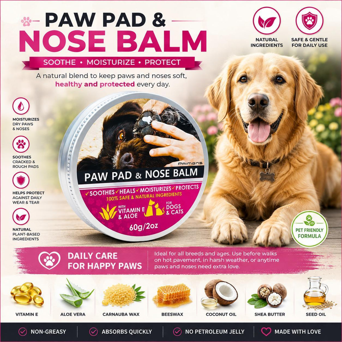 Natural Dog Paw Balm for Dry Paws