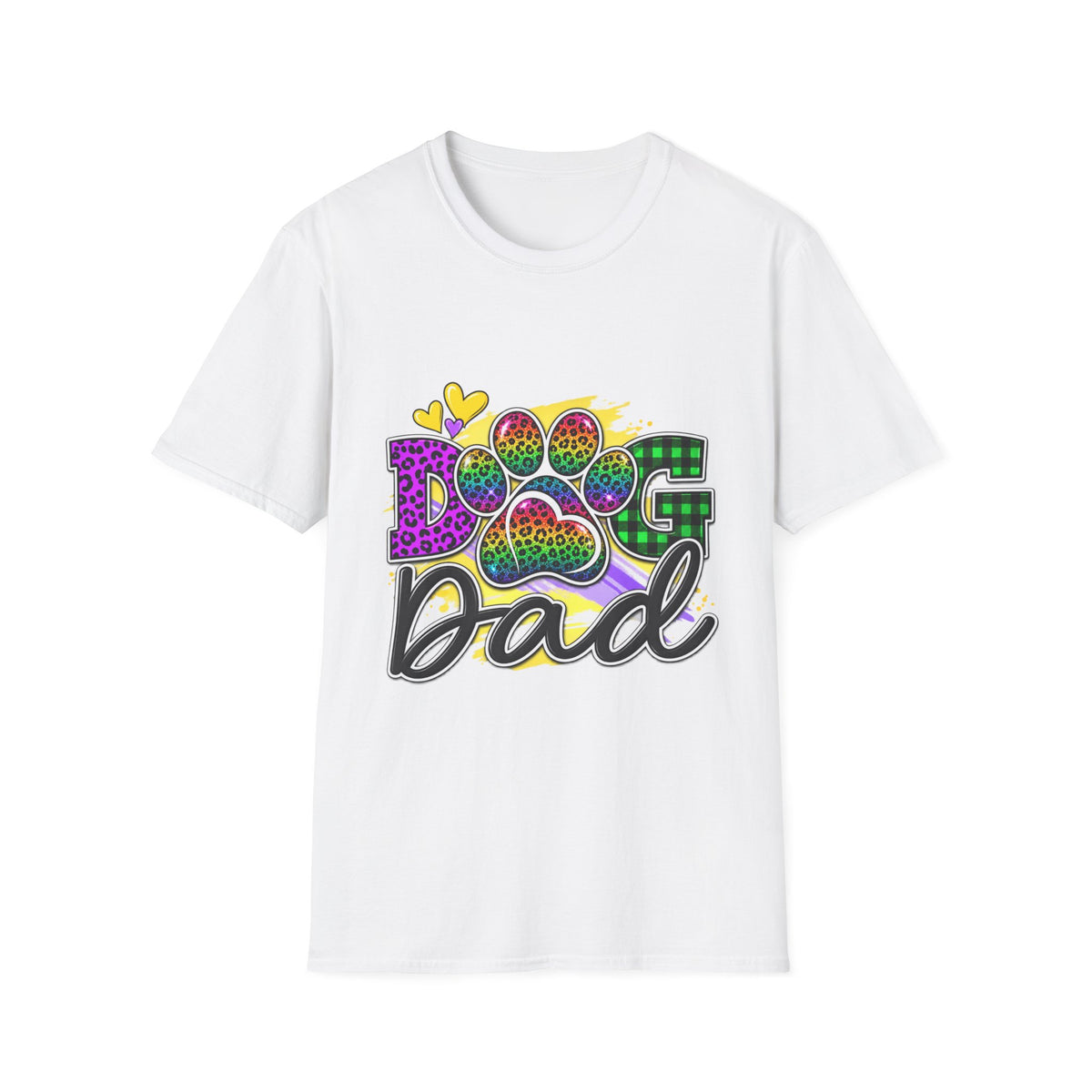 Dog Dad T‑Shirt — Colorful Leopard Paw Graphic Tee for Pet Lovers