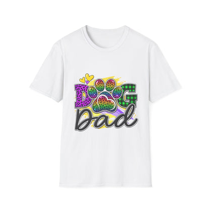 Dog Dad T‑Shirt — Colorful Leopard Paw Graphic Tee for Pet Lovers