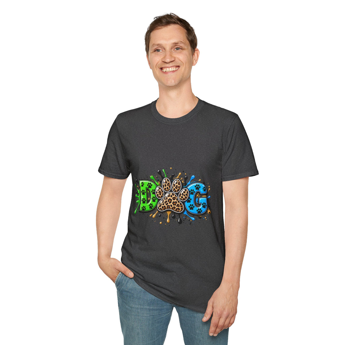 Dog Paw Splash T-Shirt Leopard Print Paw Graphic
