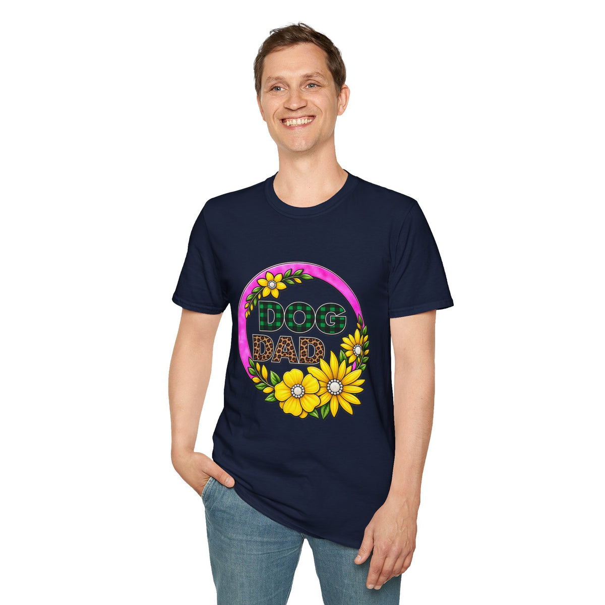 Dog Dad T‑Shirt — Floral Plaid Pet Lover Tee