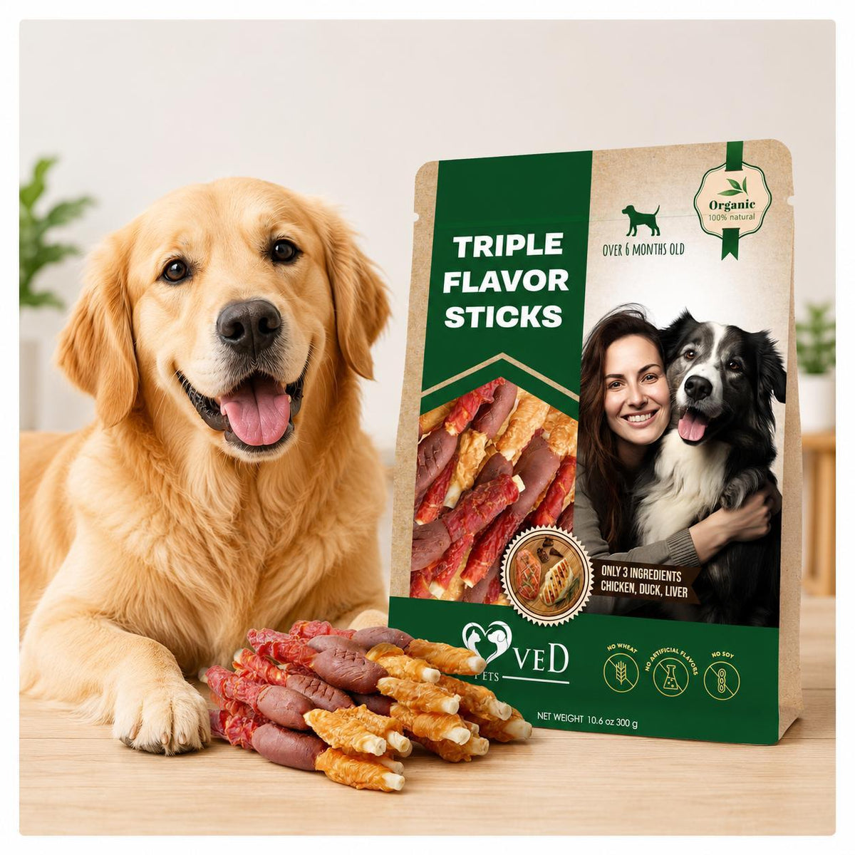 Triple Flavor Duck Chicken Dog Rawhide Chews