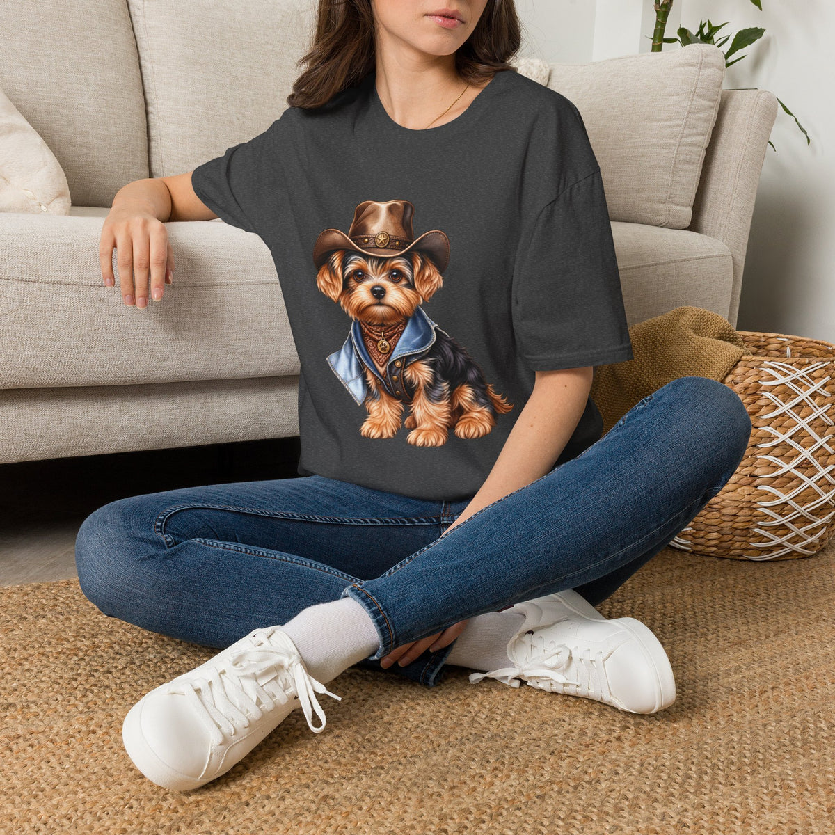 Cute Yorkshire Terrier in Western Hat Tee