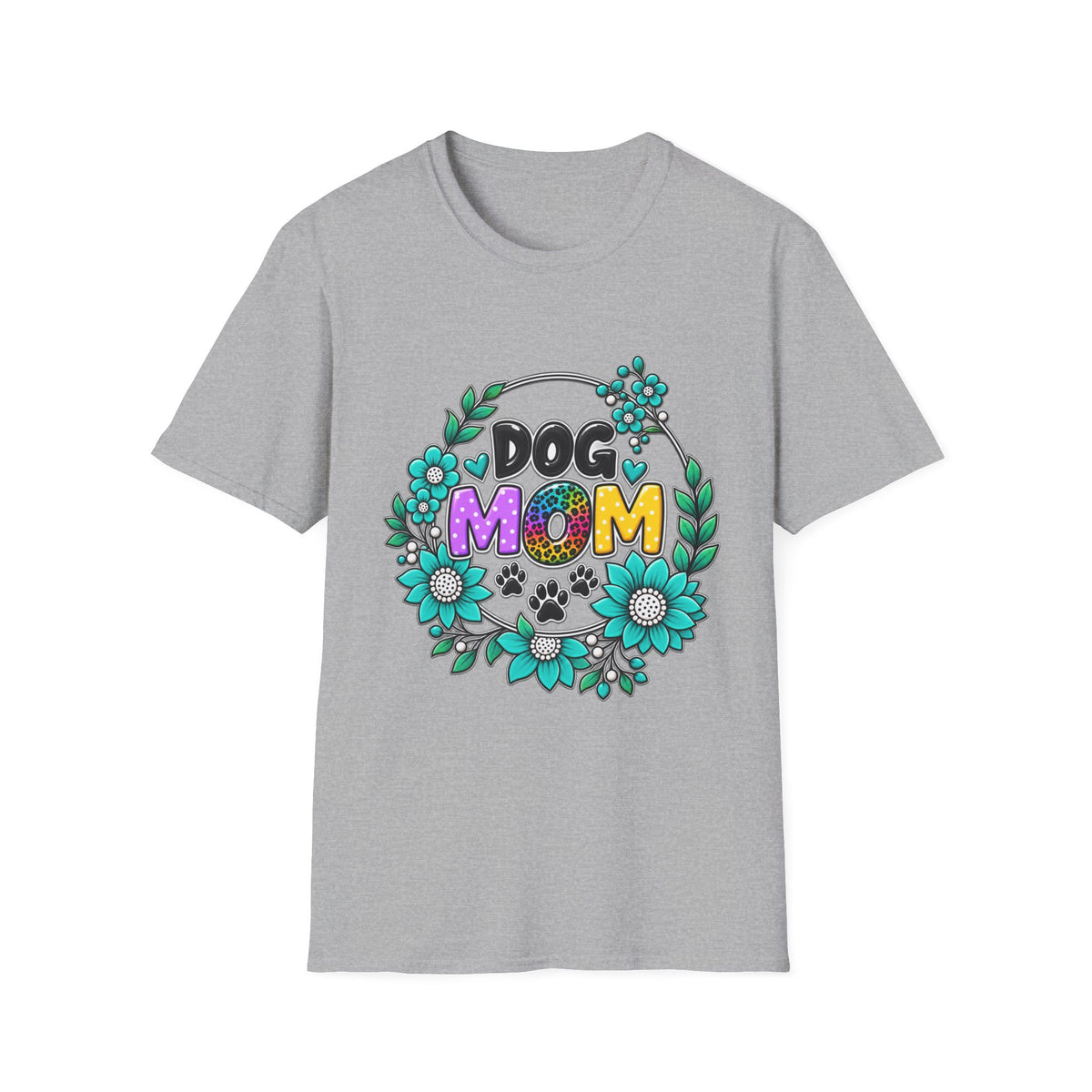 Dog Mom T-Shirt — Colorful Floral Paw Print Tee for Pet Lovers