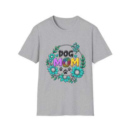 Dog Mom T-Shirt — Colorful Floral Paw Print Tee for Pet Lovers