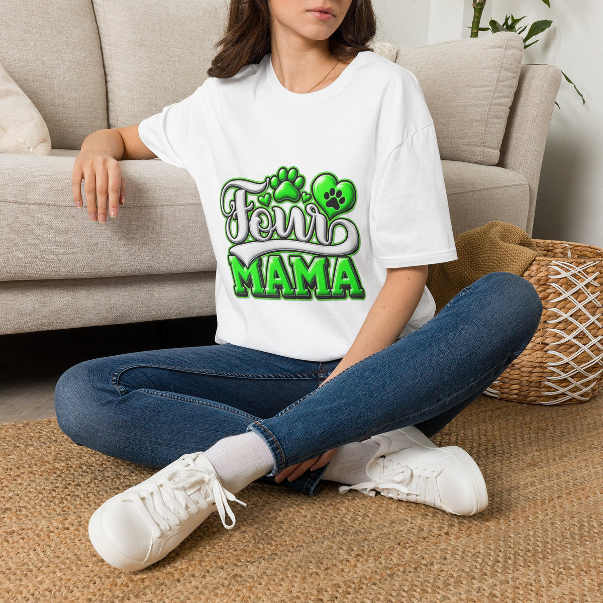 Dog Mama T-Shirt — "Fur Mama" Green Paw Print Tee