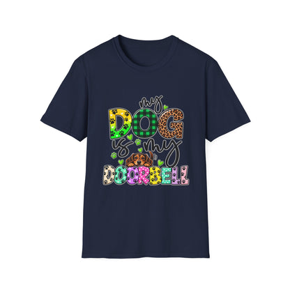 My Dog Is My Doorbell T-Shirt — Colorful Paw Print Dog Lover Tee