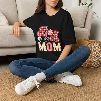 Dog Mom T-Shirt — Red Gingham Paw Graphic Tee