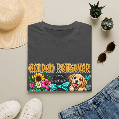 Golden Retriever Mom T-Shirt — Floral Messy Bun Dog Lover Tee
