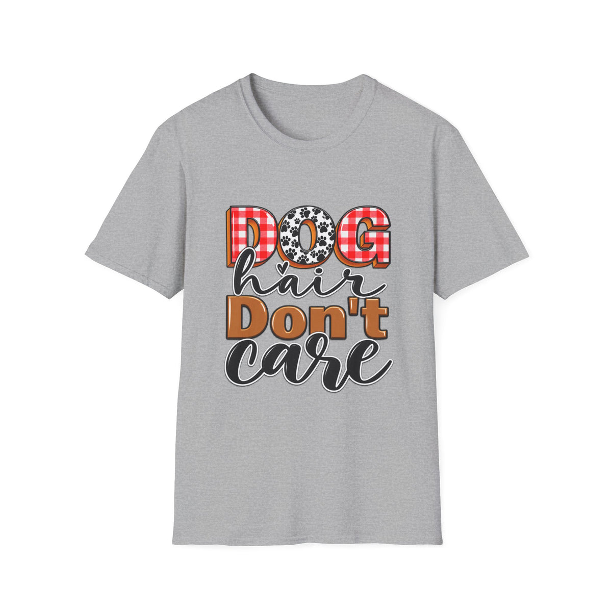 Dog Hair Don't Care T-Shirt — Cute Plaid & Paw Graphic Tee for Dog Lovers