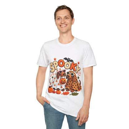 Spooky Halloween T‑Shirt — Cute Pumpkins, Bat & Leopard Print Ghosts