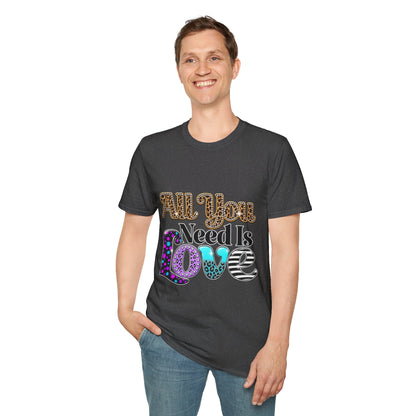 T-Shirt — "All You Need Is Love" Retro Leopard & Neon Heart Graphic Tee