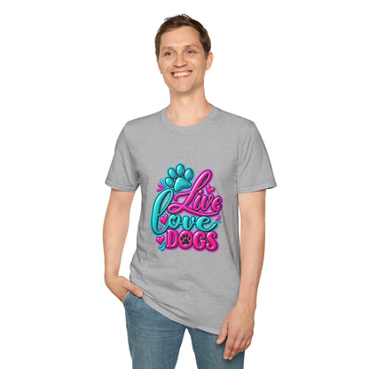 T-Shirt — Live Love Dogs Colorful Paw Graphic