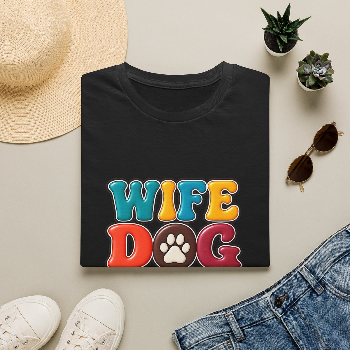 "Wife Dog Mom Boss" Colorful Paw Print Tee