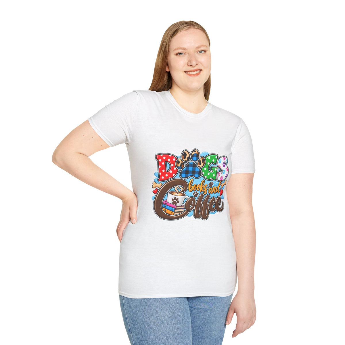 Dog Mom T-Shirt — "Dogs, Books and Coffee"