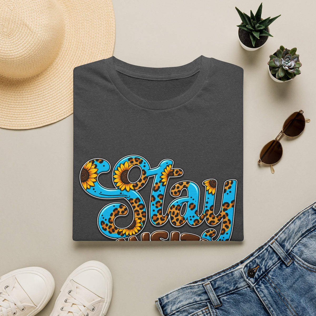 T-Shirt — "Stay Pawsitive" Floral Leopard Dog Graphic Tee