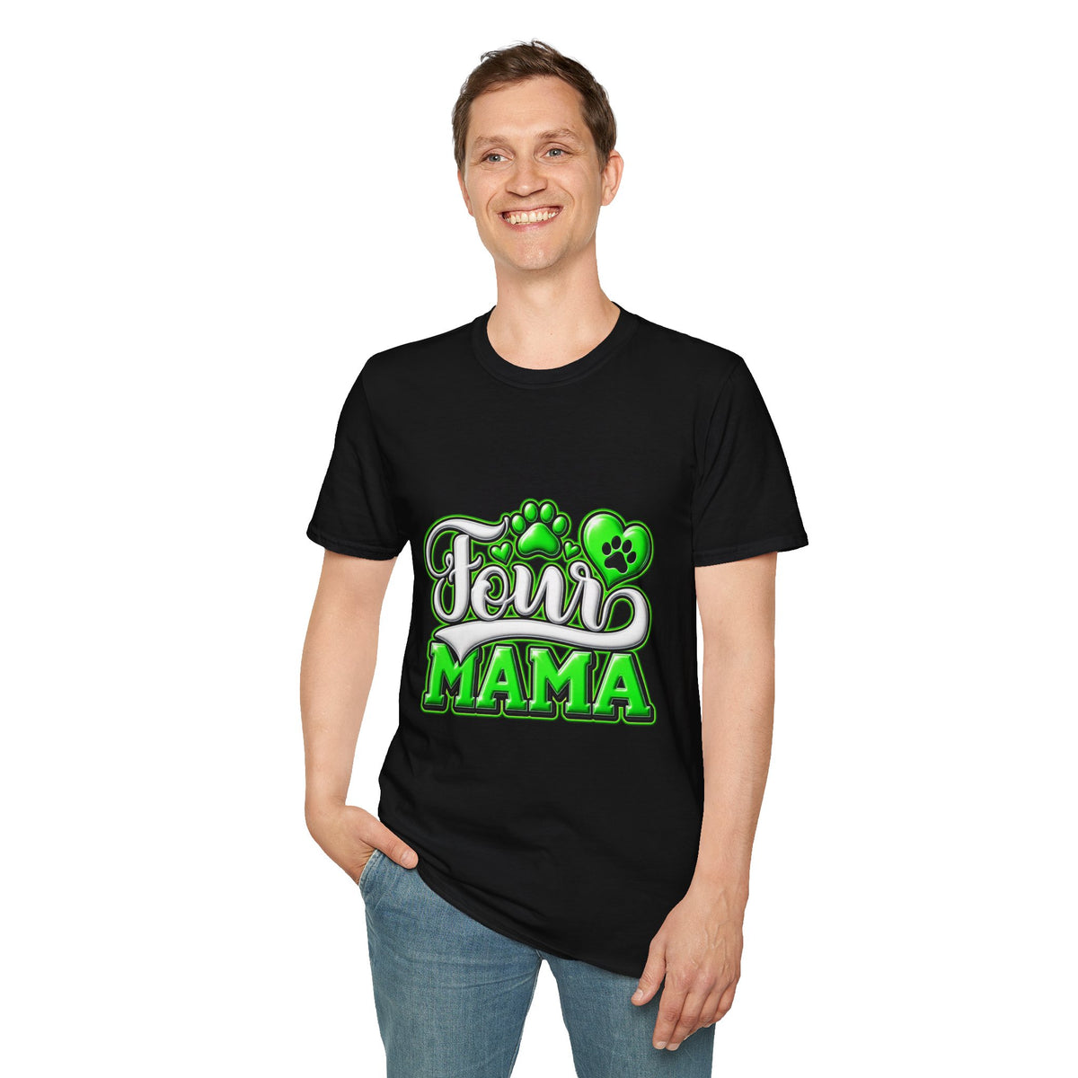 Dog Mama T-Shirt — "Fur Mama" Green Paw Print Tee