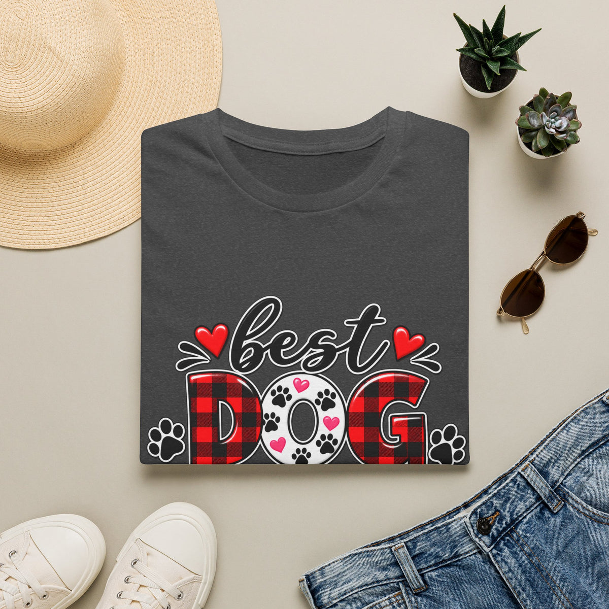 Best Dog Mom Ever T-Shirt — Plaid & Paw Print