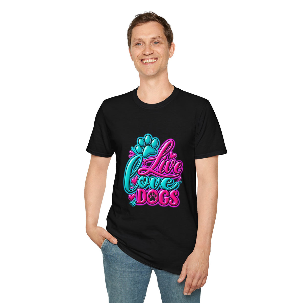 T-Shirt — Live Love Dogs Colorful Paw Graphic