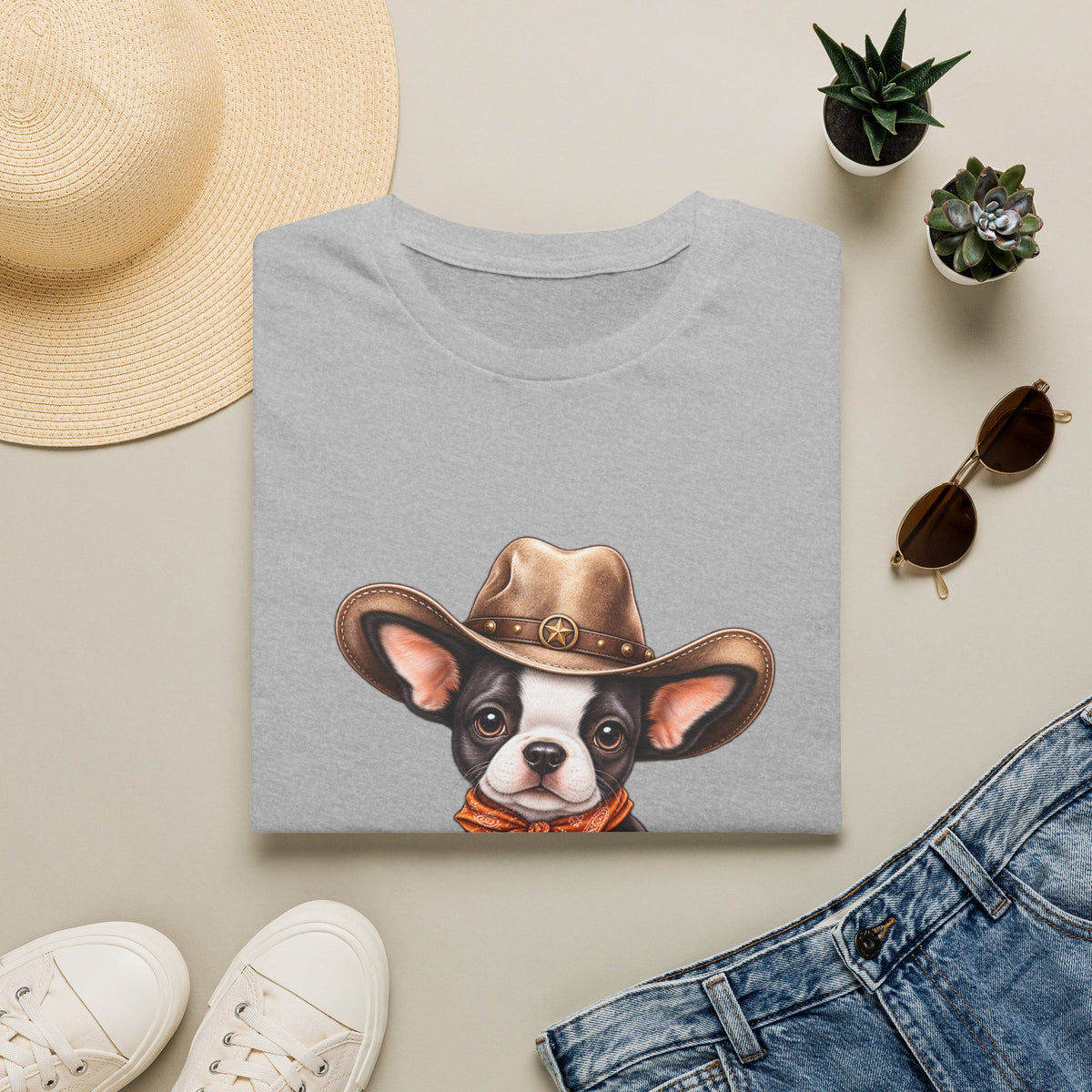 Cute Dog in Western Hat Graphic Tee