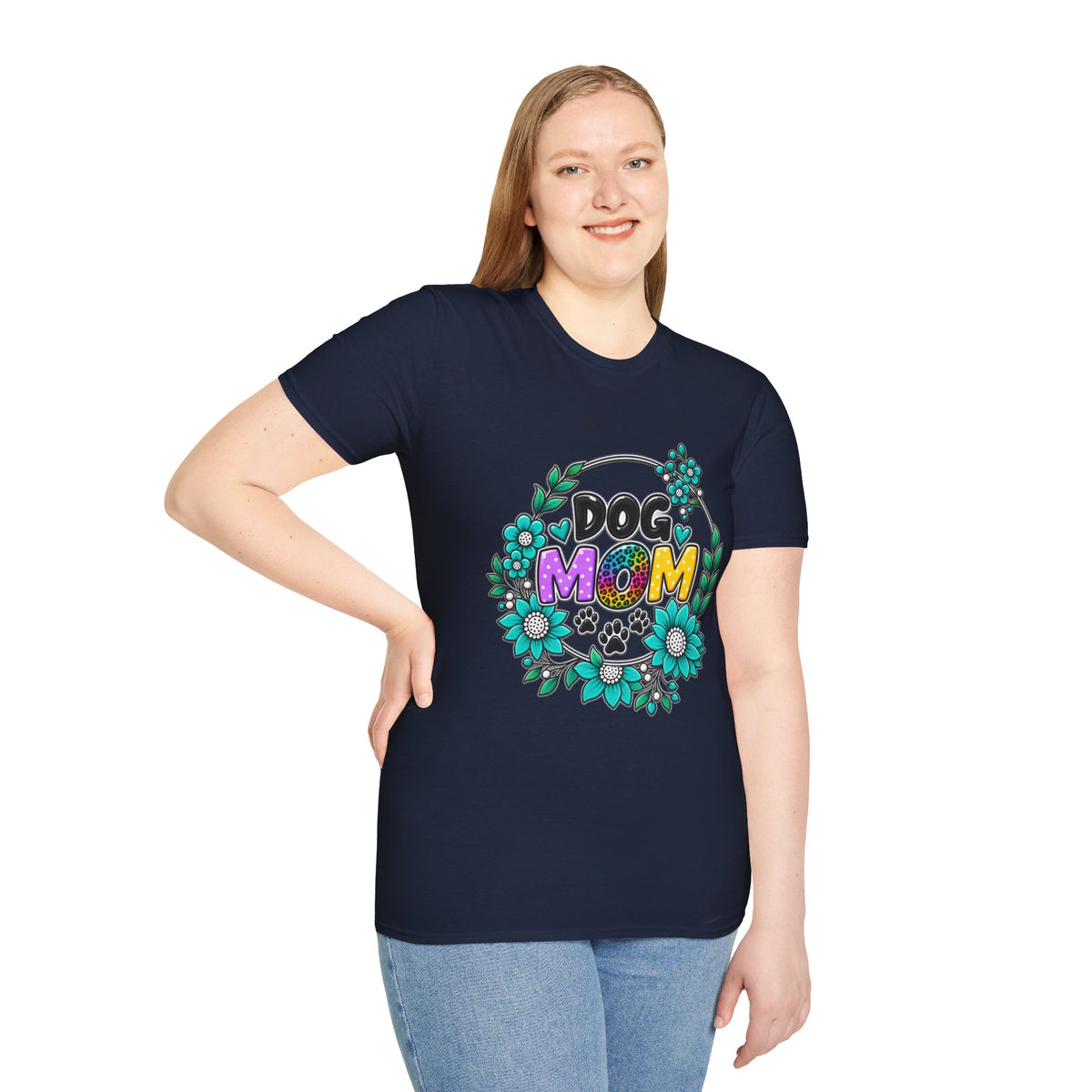 Dog Mom T-Shirt — Colorful Floral Paw Print Tee for Pet Lovers