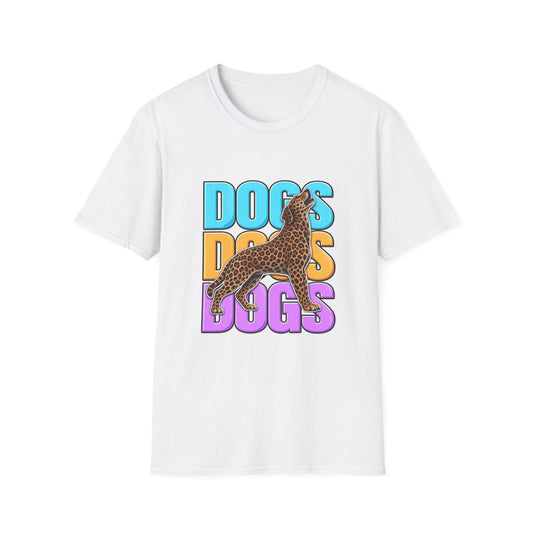 Dogs Retro Graphic T-Shirt — Colorful Leopard Print Design