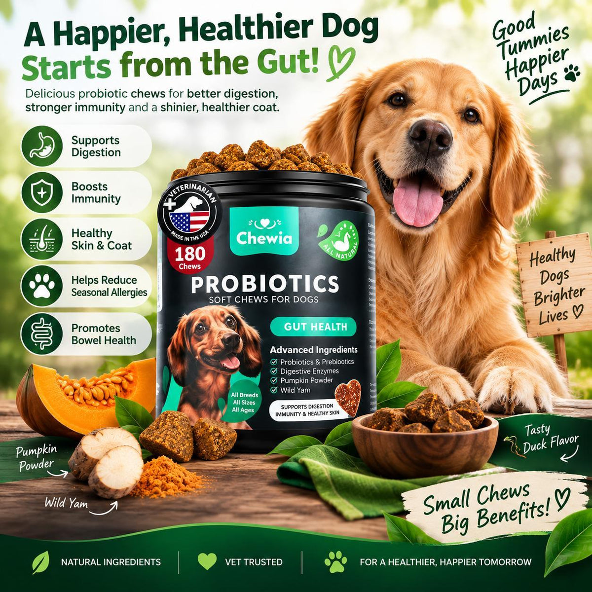 Dog Probiotic Chews for Gut Health & Digestion