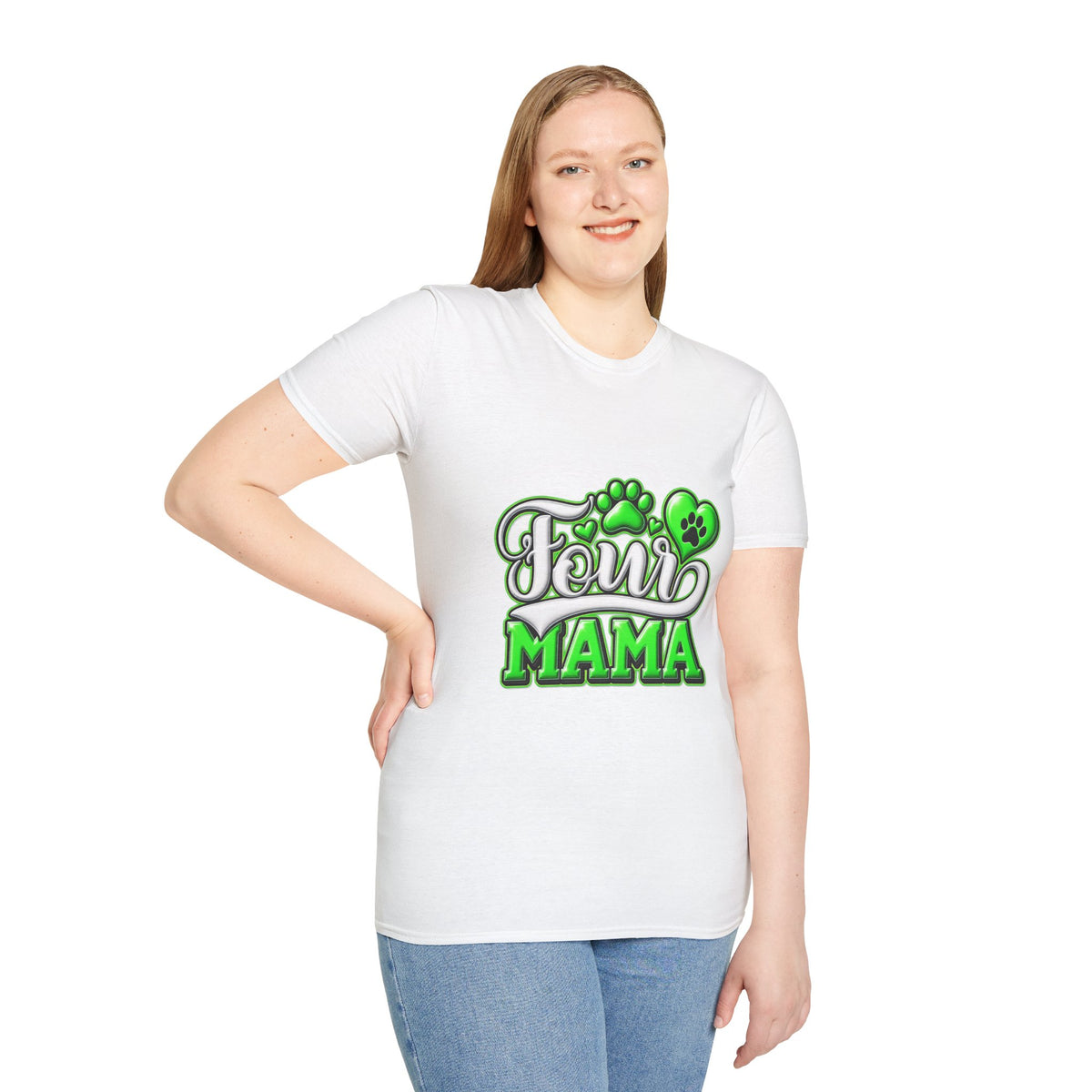 Dog Mama T-Shirt — "Fur Mama" Green Paw Print Tee