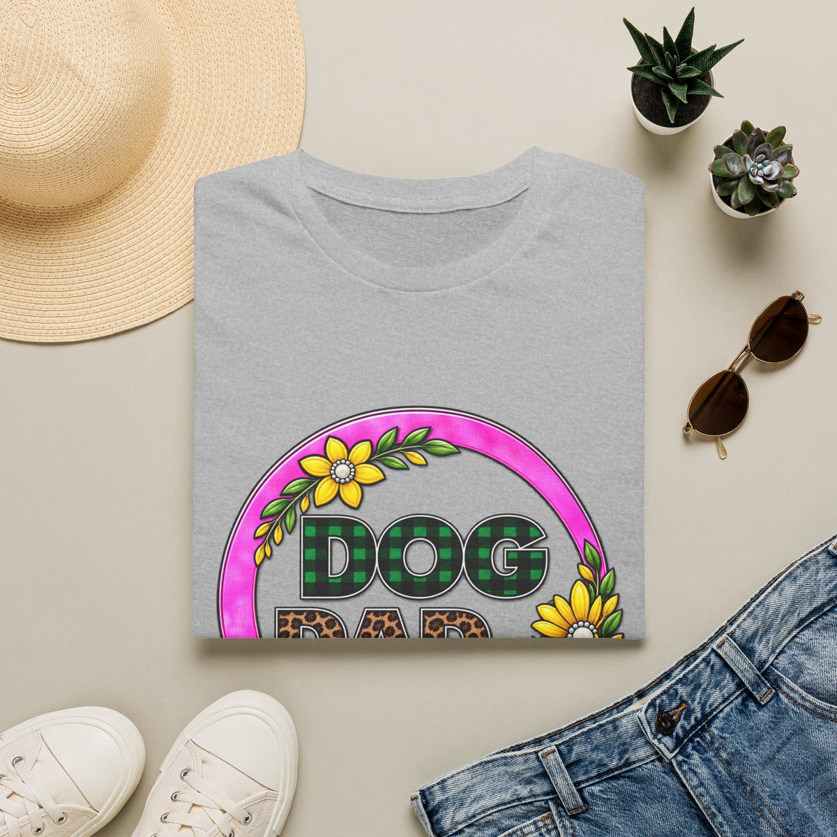 Dog Dad T‑Shirt — Floral Plaid Pet Lover Tee
