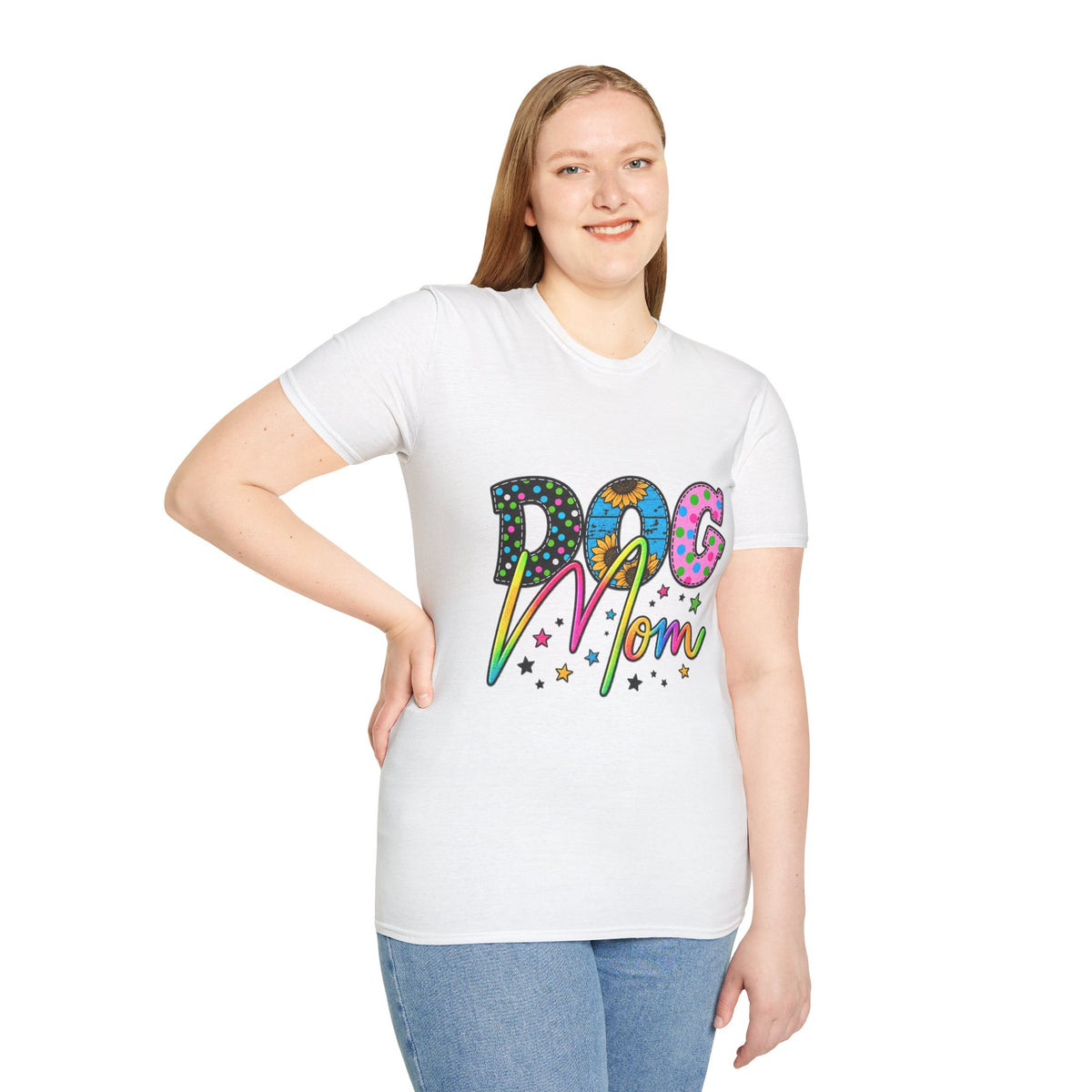 Dog Mom T-Shirt  Colorful Floral & Polka Dot Graphic