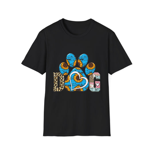 Sunflower Paw Print T-Shirt — Blue Rustic Pet Lover Tee