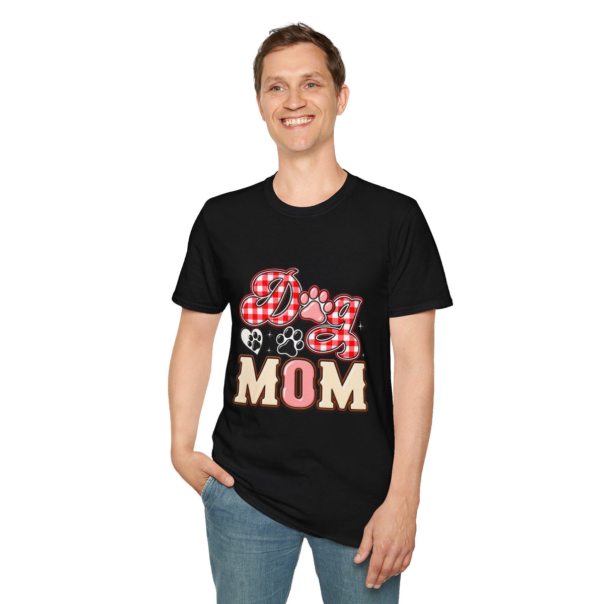 Dog Mom T-Shirt — Red Gingham Paw Graphic Tee