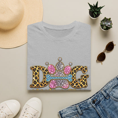 Dog T-Shirt — "Mama Life Is Ruff" Leopard Paw Bling Crew Tee