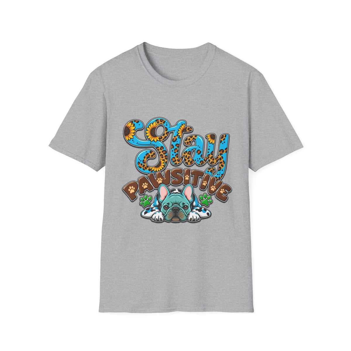 T-Shirt — "Stay Pawsitive" Floral Leopard Dog Graphic Tee