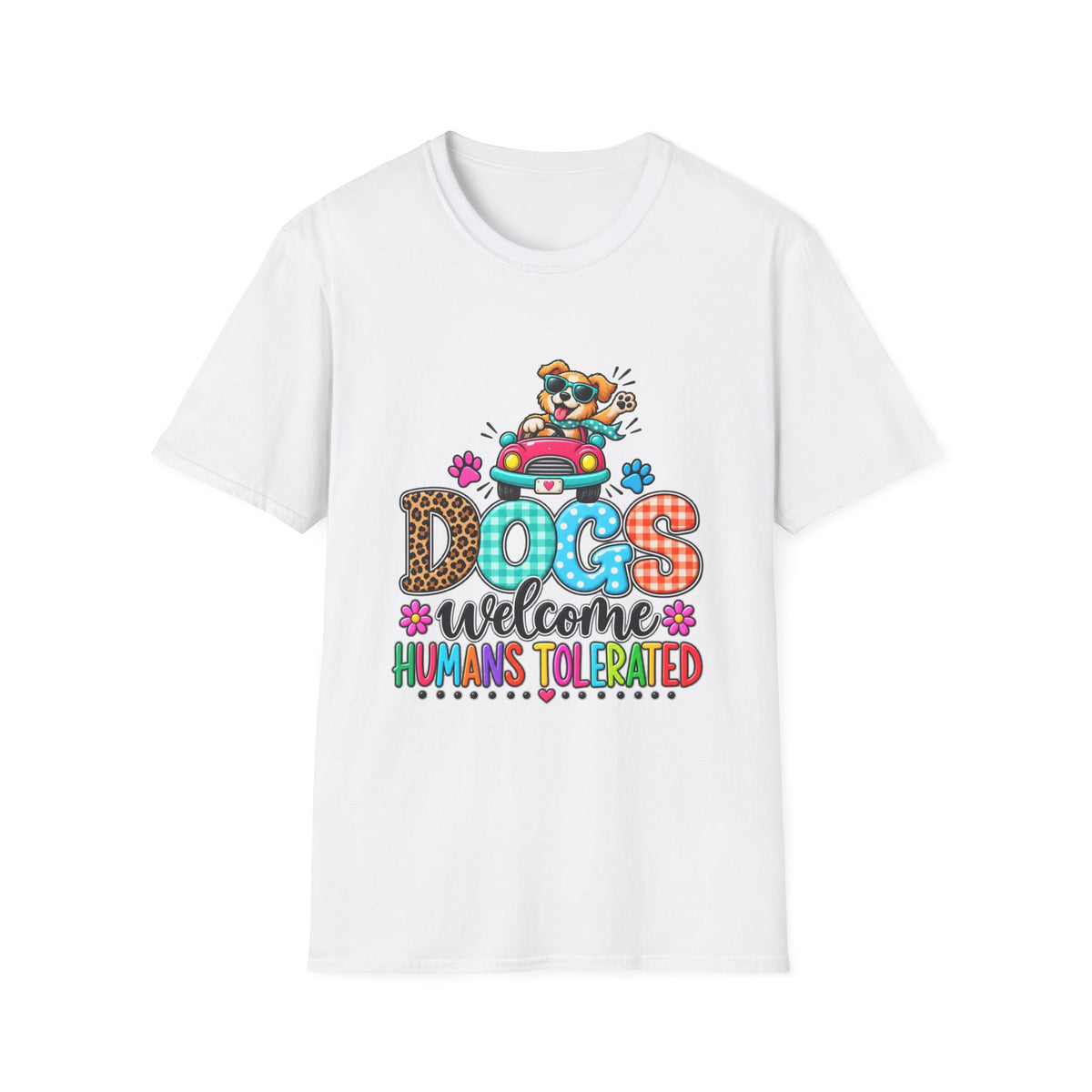 Dogs Welcome Graphic T-Shirt — Cute Puppy Car Design