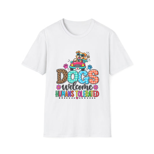 Dogs Welcome Graphic T-Shirt — Cute Puppy Car Design