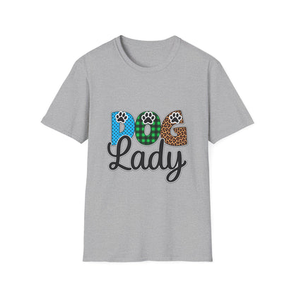 Dog Lady T‑Shirt — Colorful Paw Print DOG Graphic Tee for Pet Lovers
