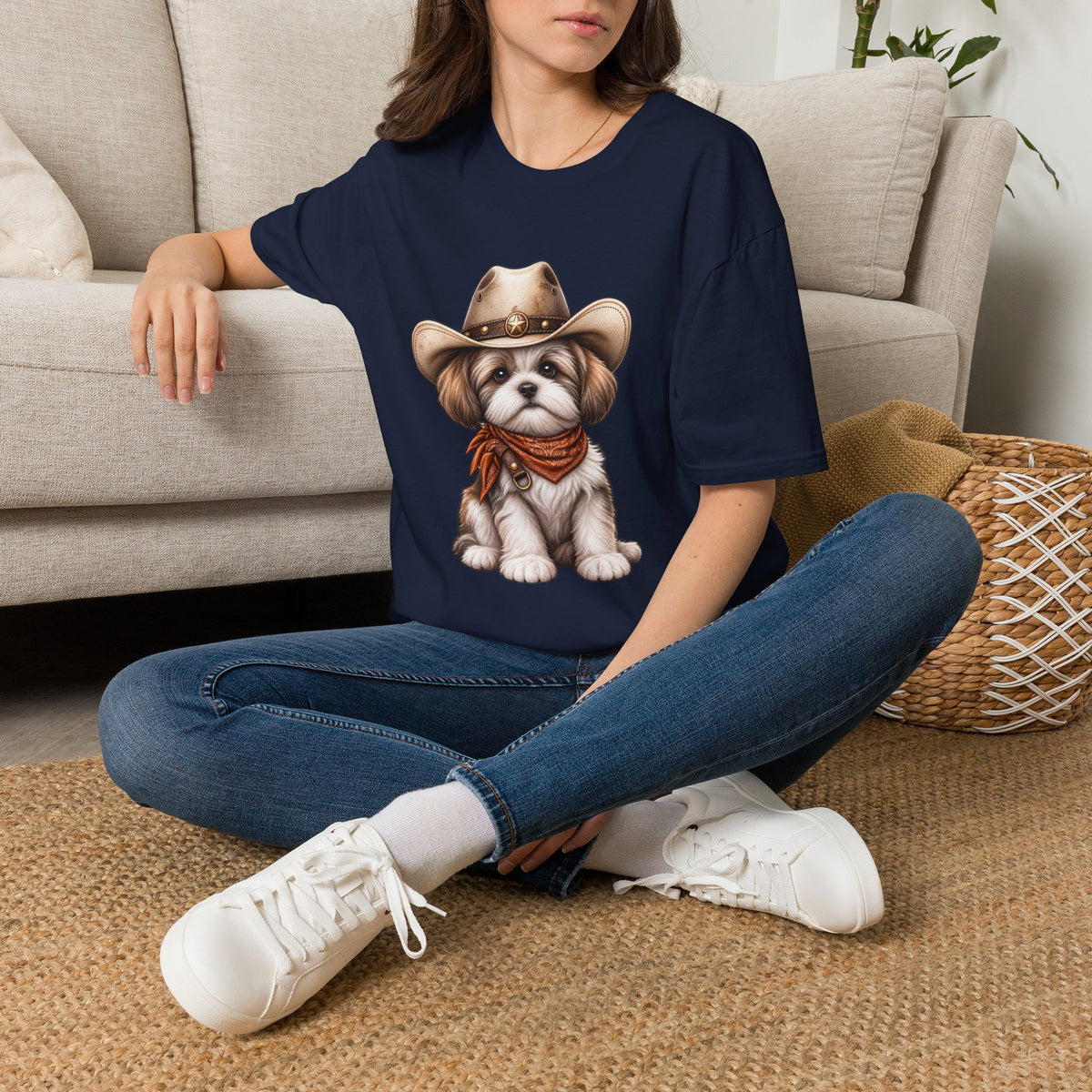 Cute Shih Tzu in Western Hat & Bandana