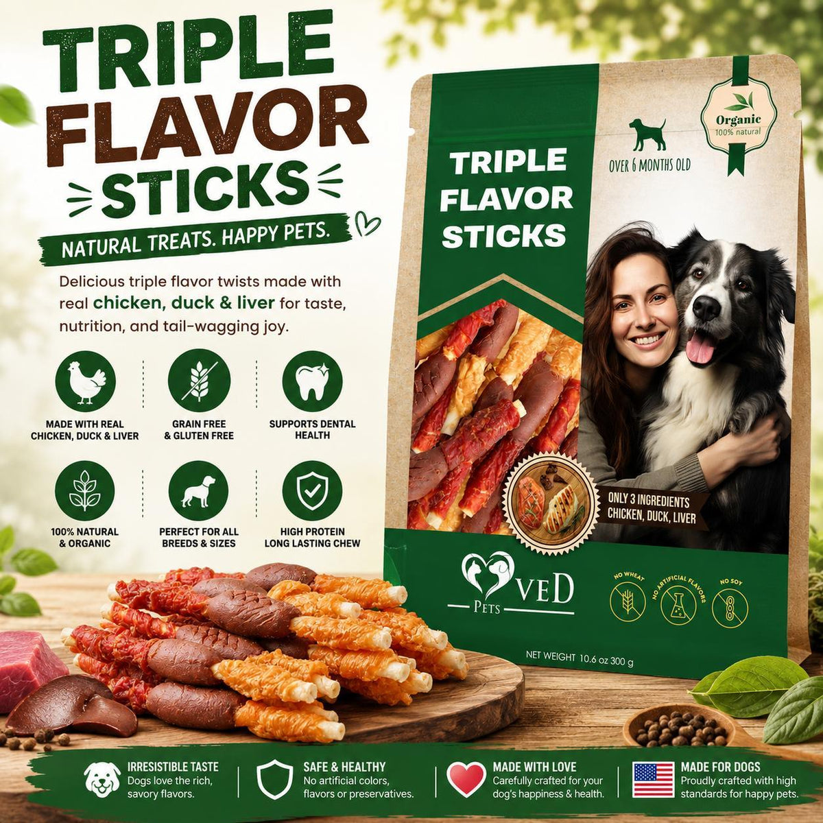 Triple Flavor Duck Chicken Dog Rawhide Chews
